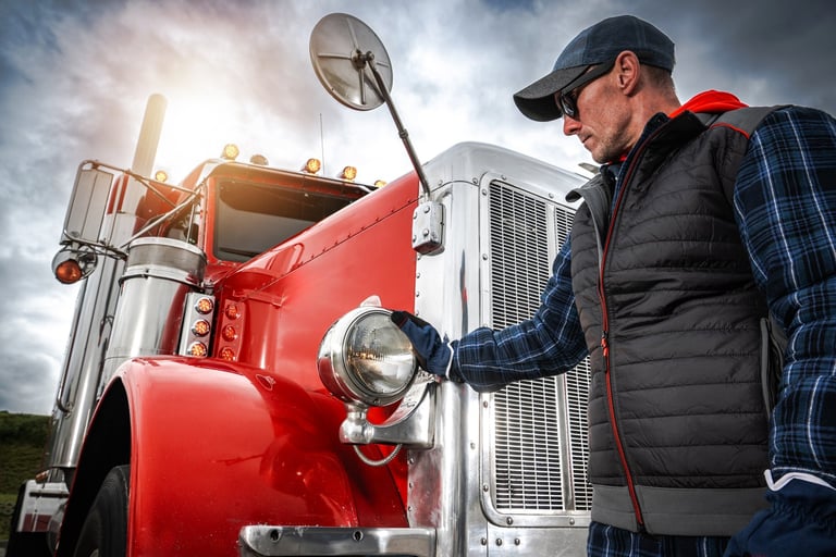 A man inspects a red truck at Wana Express